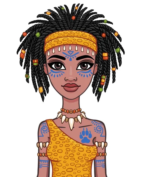 Animation portrait of the girl  amazon. Vector illustration isolated on a white background. Royalty Free Stock Vectors