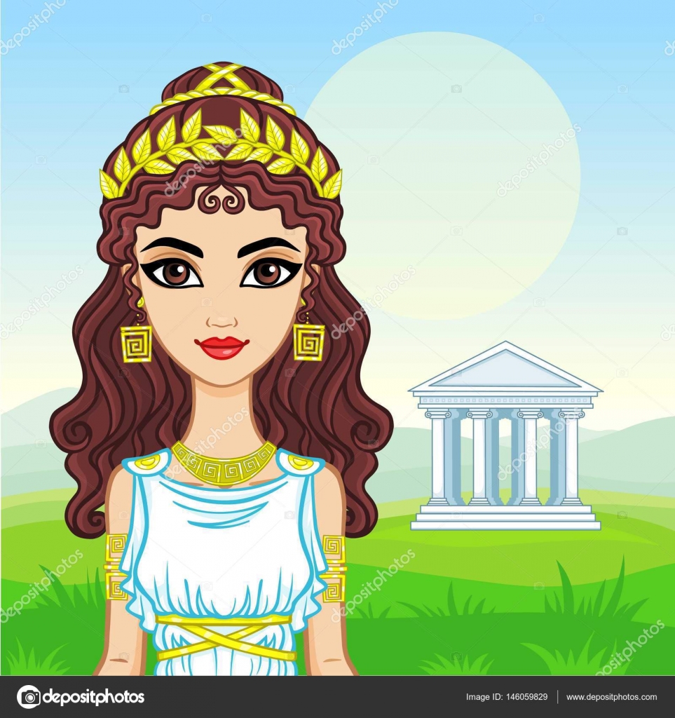 Animation portrait of the beautiful young woman in traditional clothes of Ancient Greece. A background - a mountain landscape, the antique temple. Vector illustration. Stock Vector Image by ©Roomyana #146059829 Animation portrait of the beautiful young woman in traditional clothes of Ancient Greece. A background - a mountain landscape, the antique temple. Vector illustration. Stock Vector Image by ©Roomyana #146059829