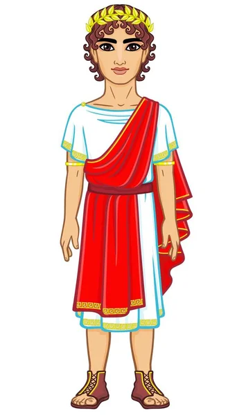 stock vector Animation portrait of the man in clothes of Ancient Greece. Full growth. The vector illustration isolated on a white background.