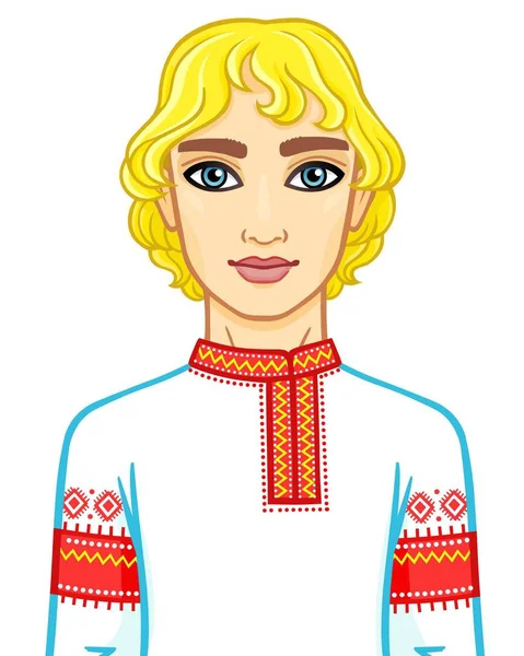 Portrait d'un jeune slave vêtu de vêtements russes anciens. Illustration vectorielle isolée sur fond blanc . — Image vectorielle