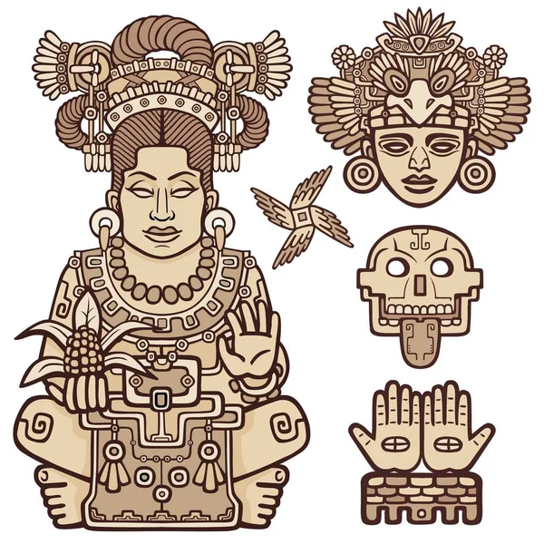 Ensemble d'éléments graphiques basés sur les motifs de l'art amérindien. Dessin d'animation couleur isolé sur fond blanc. Illustration vectorielle . — Image vectorielle