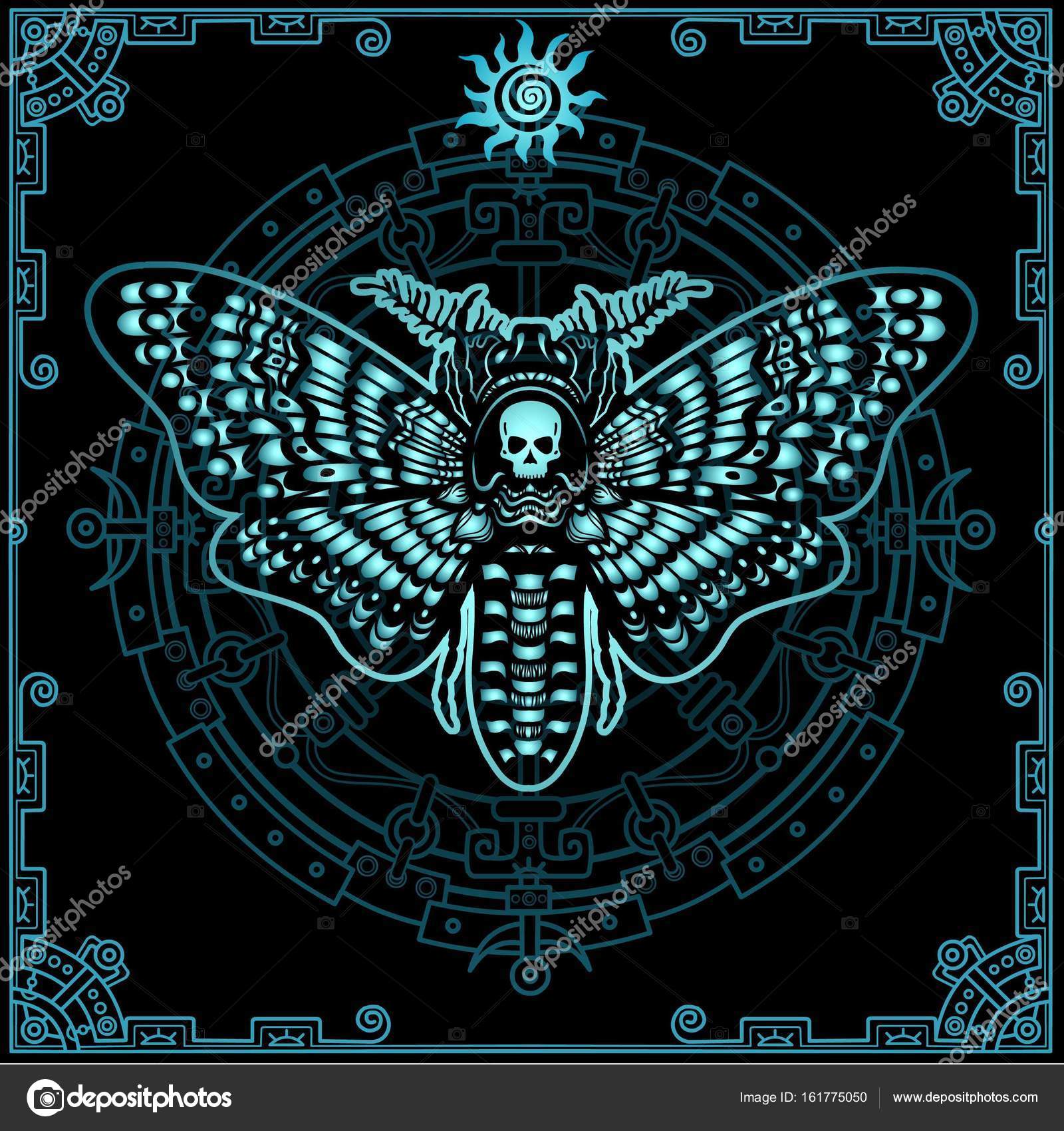 Mysterious background: the stylized color image of a moth the Dead Head, a  mystical circle, a decorative frame. Esoteric, mysticism, occultism. Print,  poster, t-shirt, card. Vector illustration. Stock Vector Image by ©Roomyana  #