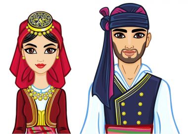 Eski Yunanca aile portresi animasyon uygun. Beyaz bir arka plan üzerinde izole vektör çizim.