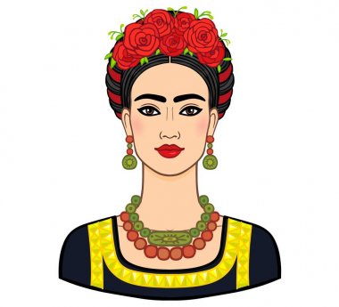 Eski giysiler içinde güzel Meksikalı kadın portresi. Boho chic, etnik, vintage. Beyaz bir arka plan üzerinde izole vektör çizim. Baskı, poster, tişört, kart.