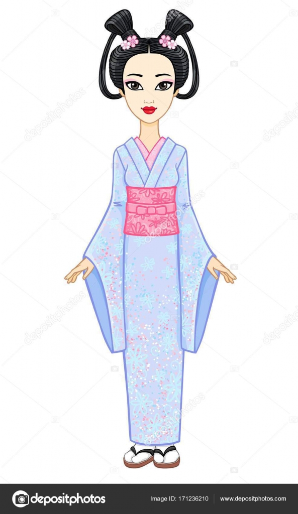 Animation Portrait Of The Young Japanese Girl With An Ancient