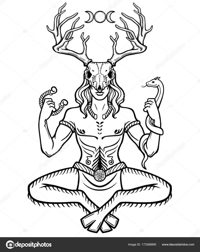 Horned god Cernunnos . Mysticism, esoteric, paganism, occultism. Vector  illustration isolated on a white background. Stock Vector Image by  ©Roomyana #173368890