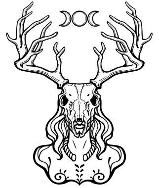 Horned god Cernunnos . Mysticism, esoteric, paganism, occultism. Vector illustration isolated on a white background. clipart