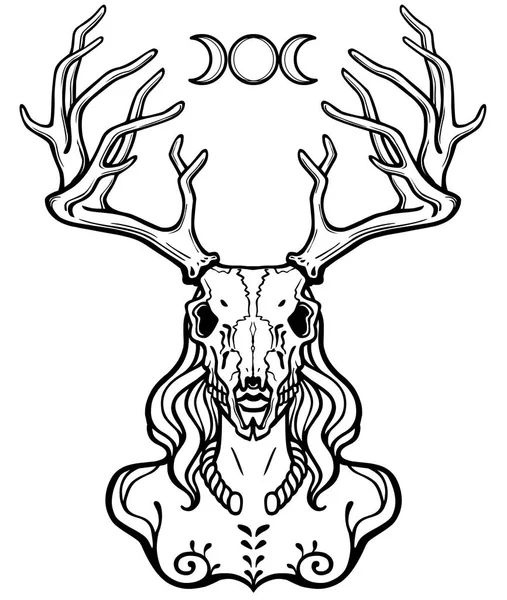 Horned god Cernunnos . Mysticism, esoteric, paganism, occultism. Vector illustration isolated on a white background. — Stock Vector