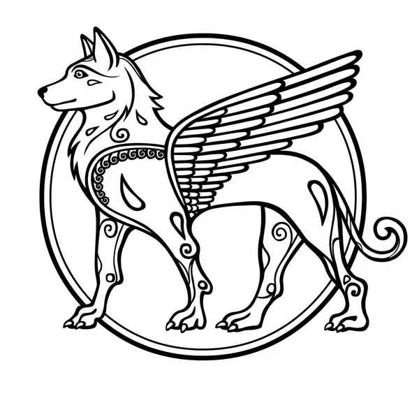 Fantastisk Bild Bevingade Hund Mytologiska Karaktär Zodiac Symbol För Nyår — Stock vektor