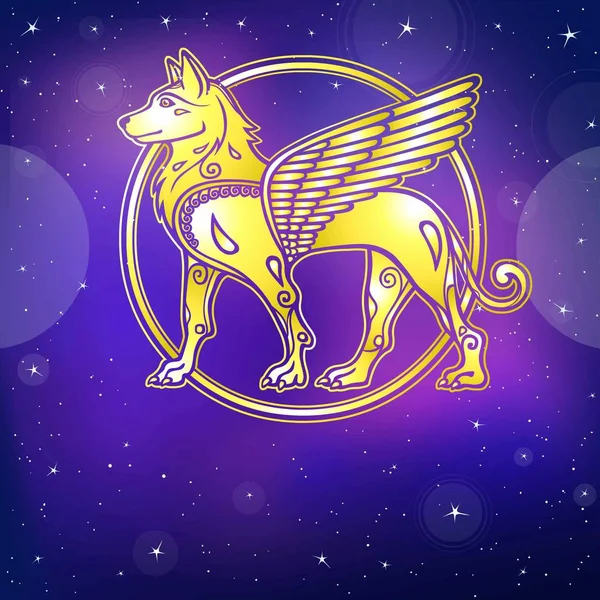 Фантастичний Образ Крилатого Жовтого Собаки Міфологічний Характер Символ Зодіаку Нового — стоковий вектор