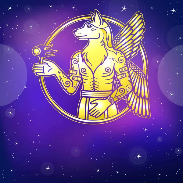 Imagine Fantastică Unui Câine Galben Înaripat Caracter Mitologic Simbol Zodiacal — Vector de stoc