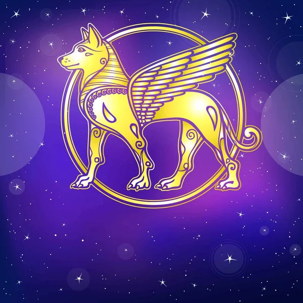 Fantasztikus Kép Egy Szárnyas Sárga Kutya Mitológiai Jellegű Zodiákus Jel — Stock Vector