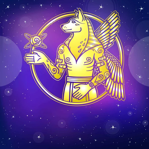 Imagine Fantastică Unui Câine Galben Înaripat Caracter Mitologic Simbol Zodiacal — Vector de stoc