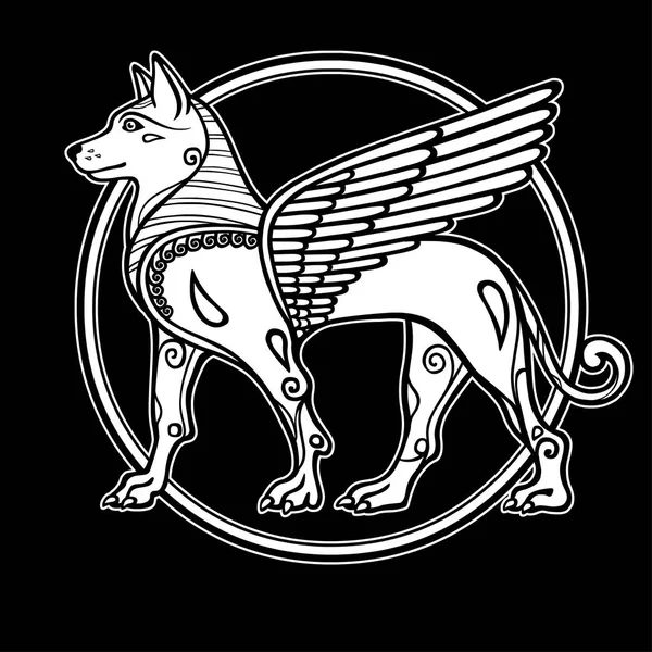 Fantastický Obraz Okřídlený Pes Mytologická Postava Jeho Symbolem Nového Roku — Stockový vektor