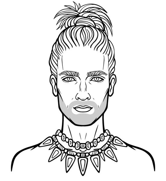 Portrait Animation Jeune Homme Barbu Attrayant Avec Une Coiffure Élégante — Image vectorielle