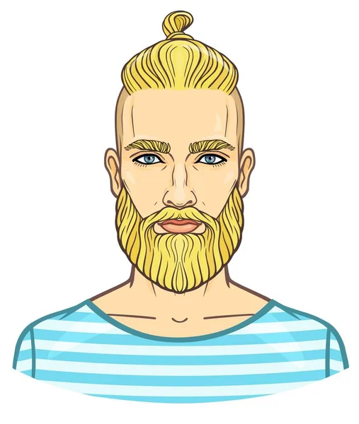 Portrait Animation Jeune Homme Barbu Attrayant Avec Une Coiffure Élégante — Image vectorielle