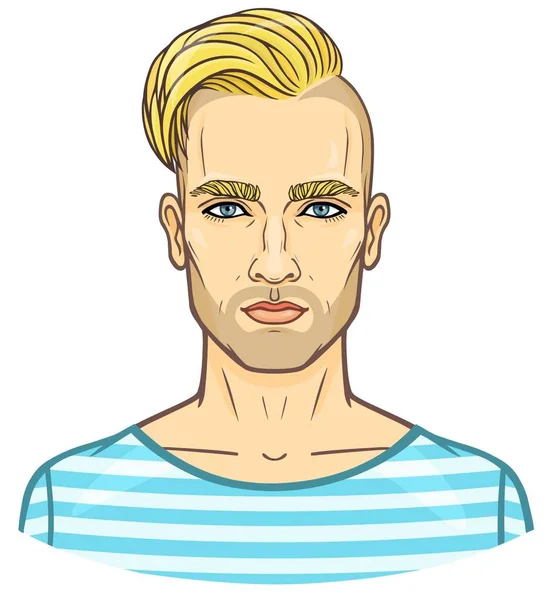 Portrait Animation Jeune Homme Séduisant Avec Une Coiffure Élégante Illustration — Image vectorielle