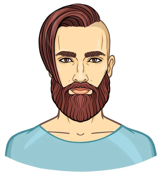 Portrait Animation Jeune Homme Barbu Attrayant Avec Une Coiffure Élégante — Image vectorielle