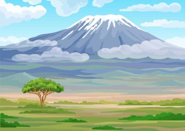 Afrika savana manzara. Vektör çizim.