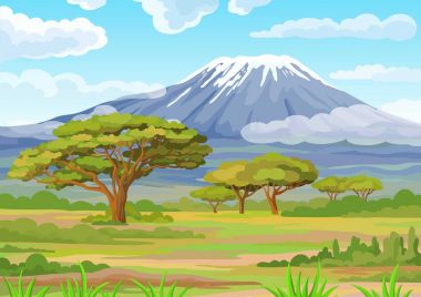 Afrika savana manzara. Vektör çizim.