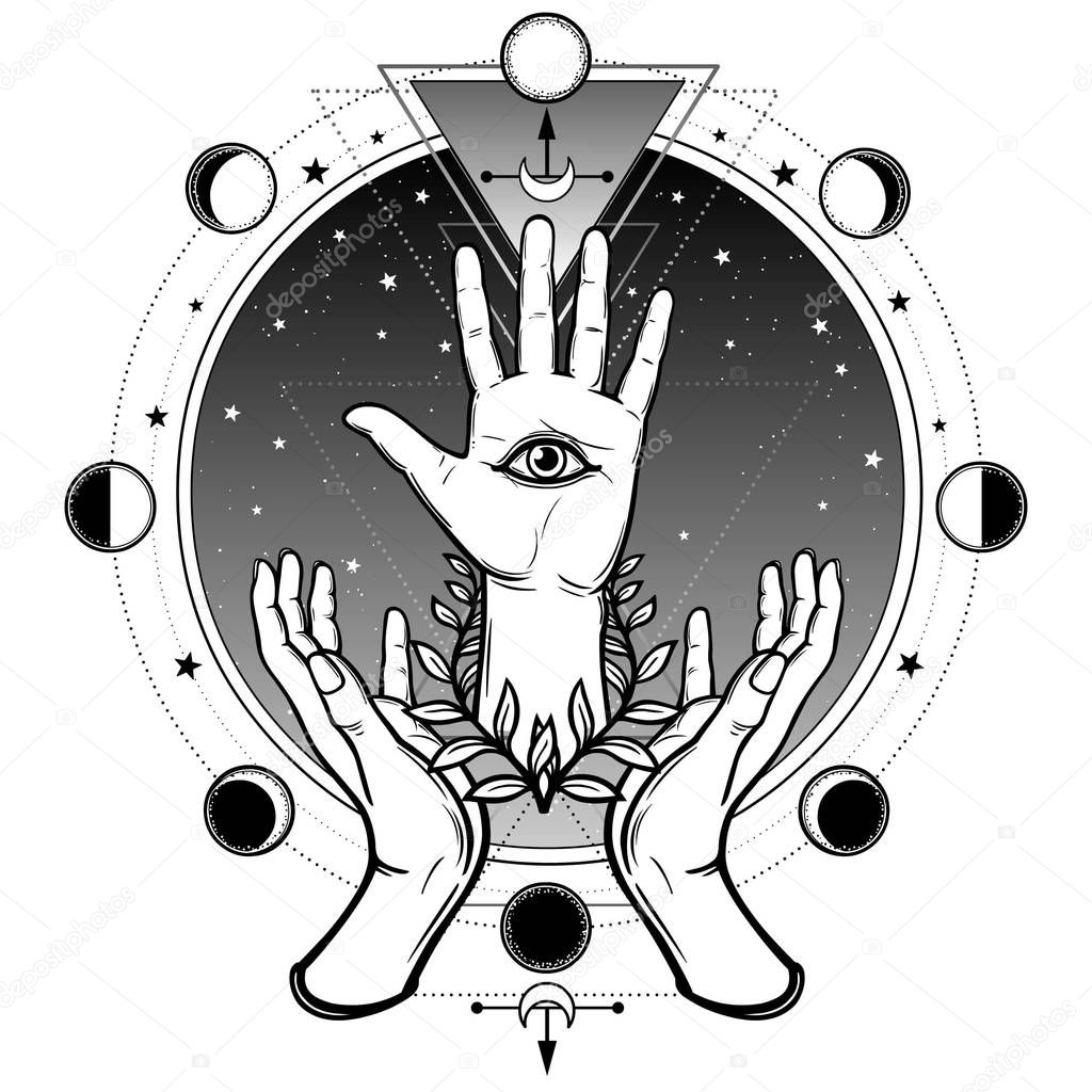 Las manos humanas sostienen una palma