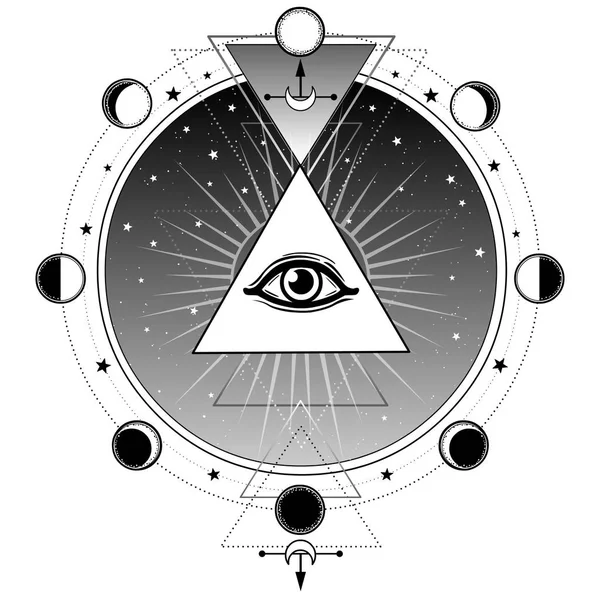 Mystical Symbol Pyramid All Seeing Eye Sacred Geometry Alchemy Magic — Stock Vector