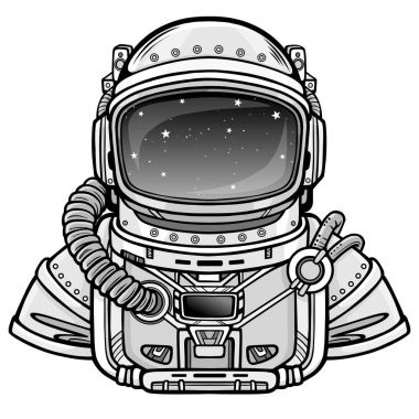 Animasyon astronot uzay giysisi içinde. Beyaz bir arka plan üzerinde izole vektör çizim. Baskı, poster, tişört, kart.