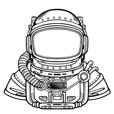 Animasyon astronot uzay giysisi içinde. Beyaz bir arka plan üzerinde izole vektör çizim. Baskı, poster, tişört, kart.
