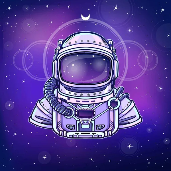 Menselijke Uitvindingen Astronaut Kostuum Diepte Wetenschap Achtergrond Nacht Sterrenhemel Vectorillustratie — Stockvector