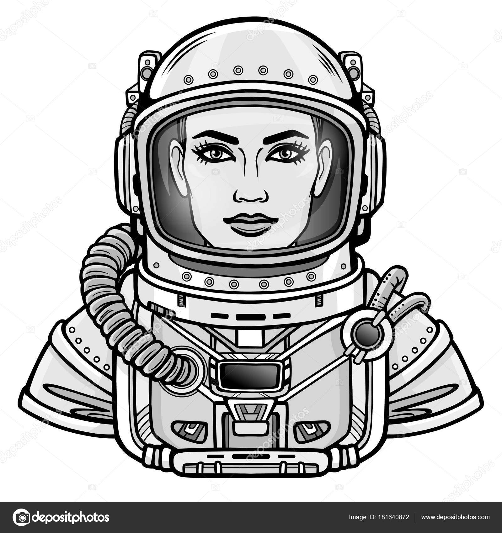 Animation Portrait Young Attractive Woman Astronaut Space