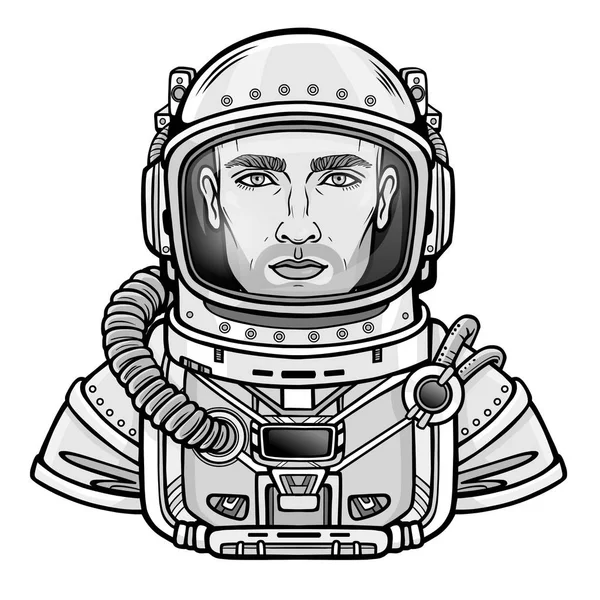 Portrait Animé Homme Astronaute Séduisant Combinaison Spatiale Illustration Vectorielle Isolée — Image vectorielle