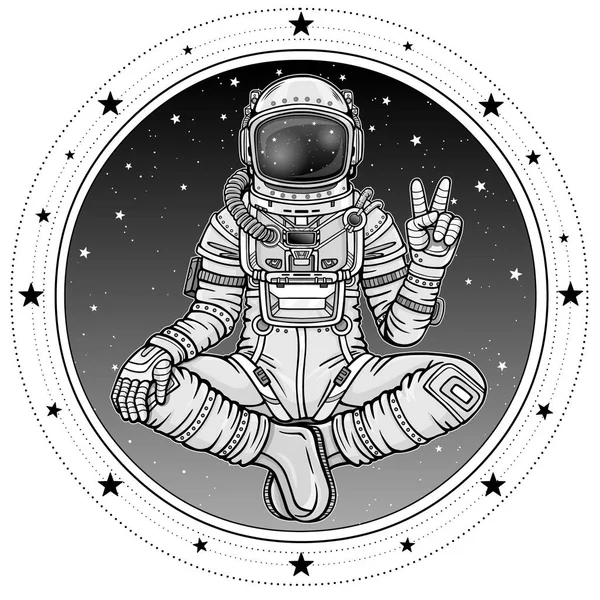 Figure Animation Astronaute Assis Dans Pose Bouddha Méditation Dans Espace — Image vectorielle