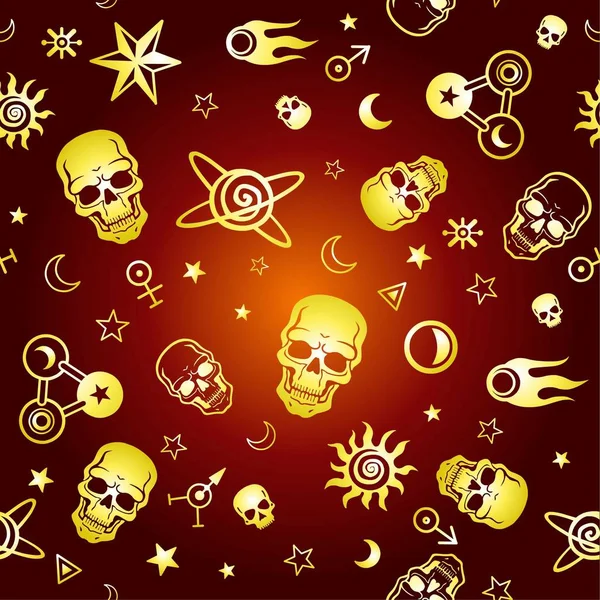 Fond Sans Couture Crânes Animation Symboles Espace Ésotérique Mystique Occultisme — Image vectorielle