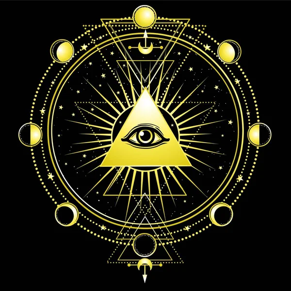 Таинственный Фон Пирамида Всевидящий Глаз Сакральная Геометрия Эзотерика Мистика Оккультизм — стоковый вектор