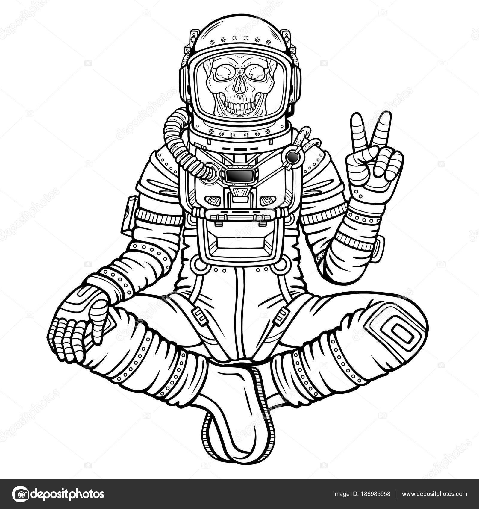 Meditazione nello spazio Disegno monocromatico Illustrazione vettoriale isolato su sfondo bianco Stampa carta poster t shirt — Vettoriali di Roomyana