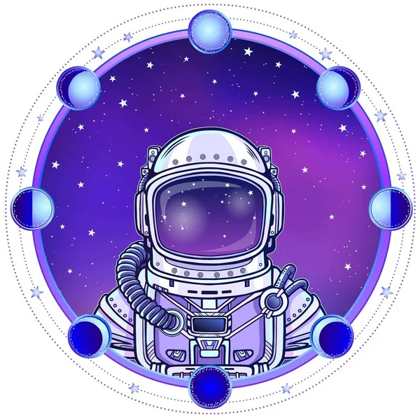 Animación Astronauta Traje Espacial Dibujo Color Fondo Cielo Estrellado Nocturno — Archivo Imágenes Vectoriales