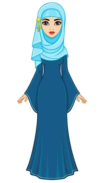 Animation Porträtt East Kvinna Hijab Full Tillväxt Den Vektorillustration Isolerade — Stock vektor