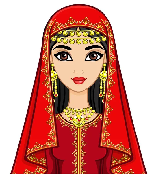 Animation Portrait Beautiful Arab Woman Ancient Clothes Vector Illustration Isolated — Stock Vector