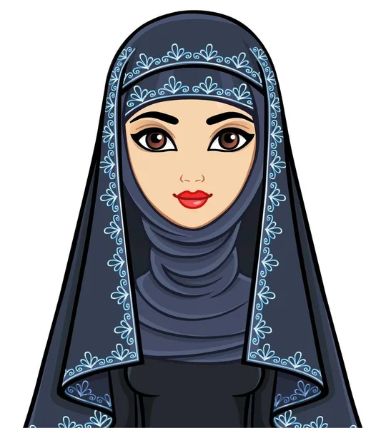 Retrato Animación Hermosa Mujer Árabe Vestida Con Ropa Antigua Ilustración — Vector de stock