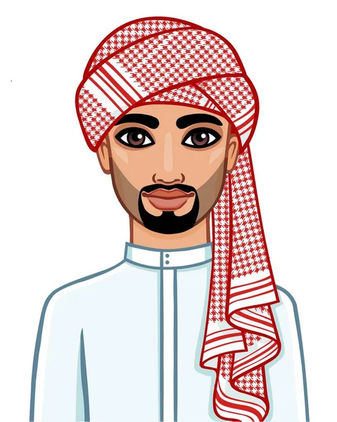 Retrato Animação Homem Árabe Roupas Tradicionais Ilustração Vetorial Isolada Sobre —  Vetores de Stock
