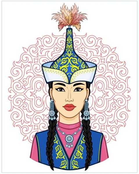 Beauté Asiatique Portrait Animation Une Belle Fille Dans Ancien Chapeau — Image vectorielle