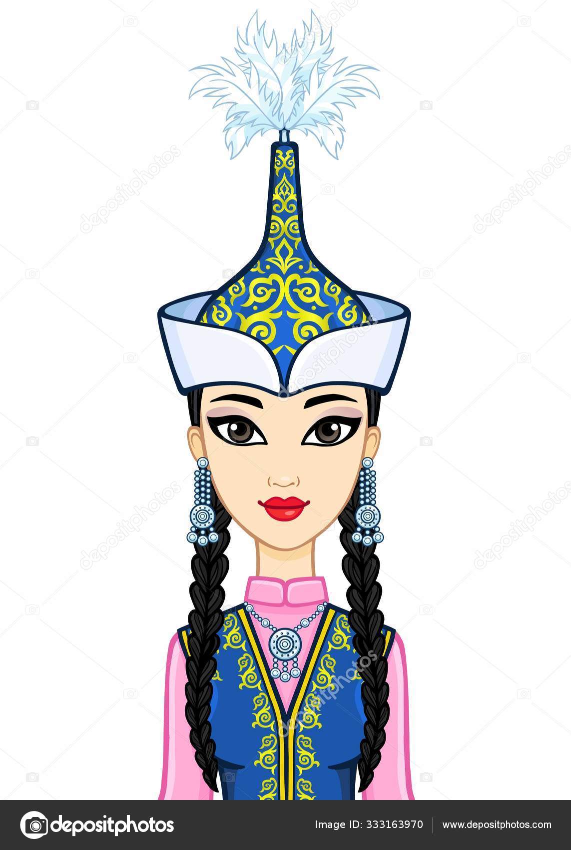 Азиатская Красота Анимационный Портрет Красивой Девушки Старинной.