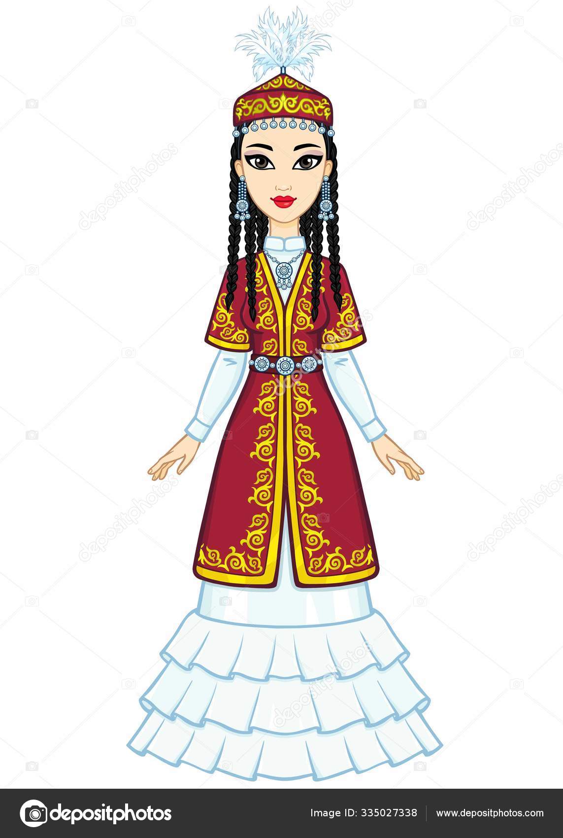 Азиатская Красота Анимационный Портрет Красивой Девушки Старинной.