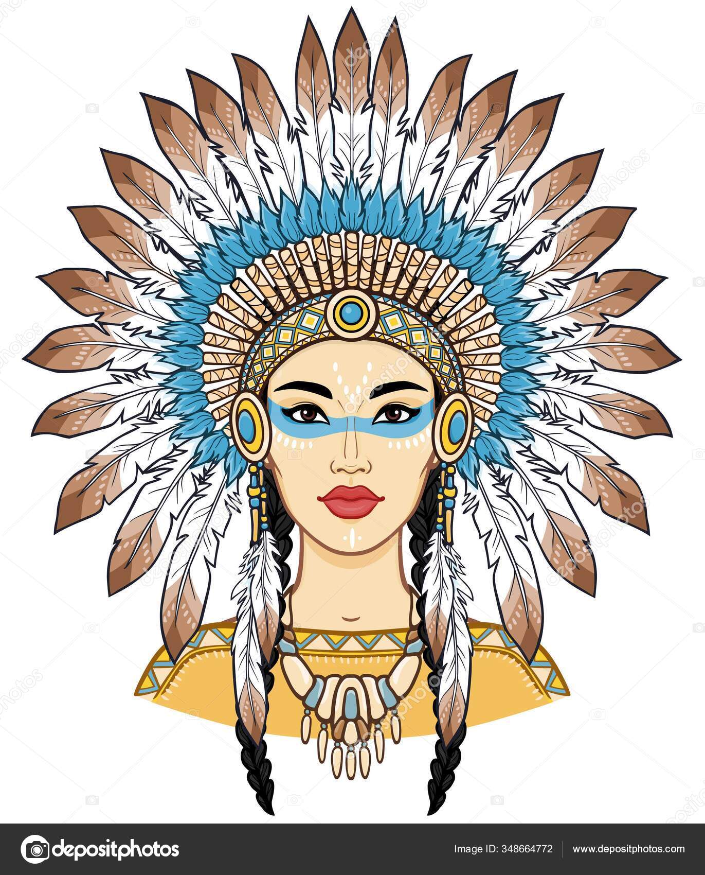 Retrato Animação Uma Bela Mulher Indiana Americana Vestido Cabeça Antiga  Vetor de ©Roomyana 348664772, image size:1371x1700