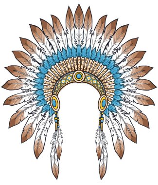 Renk çizimi: Antik Amerikan başlık elbisesi. Beyaz arkaplanda izole edilmiş vektör illüstrasyonu. Yazdır, poster, tişört, kartpostal.