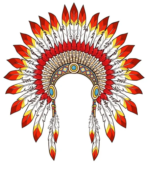 Färgteckning Uråldrig Amerikansk Indiansk Huvudklänning Vektor Illustration Isolerad Vit Bakgrund — Stock vektor