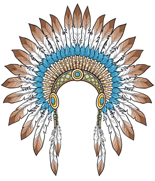 Color Drawing Ancient American Indian Head Dress Vector Illustration Isolated — Stock Vector