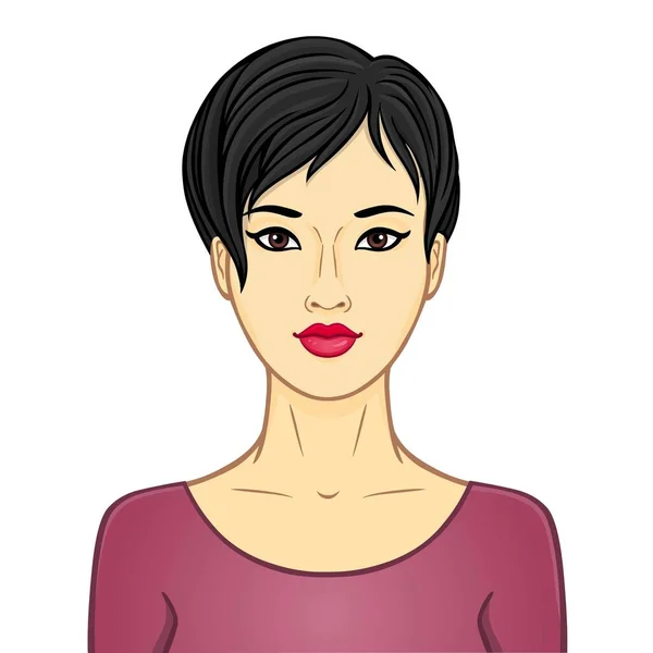 Beauté Asiatique Portrait Animation Jeune Femme Dessin Couleur Modèle Utiliser — Image vectorielle