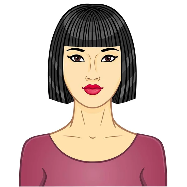 アジアの美しさ 若い女性のアニメーションの肖像画 カラードローイング 使用するテンプレート 白い背景に独立したベクターイラスト — ストックベクタ
