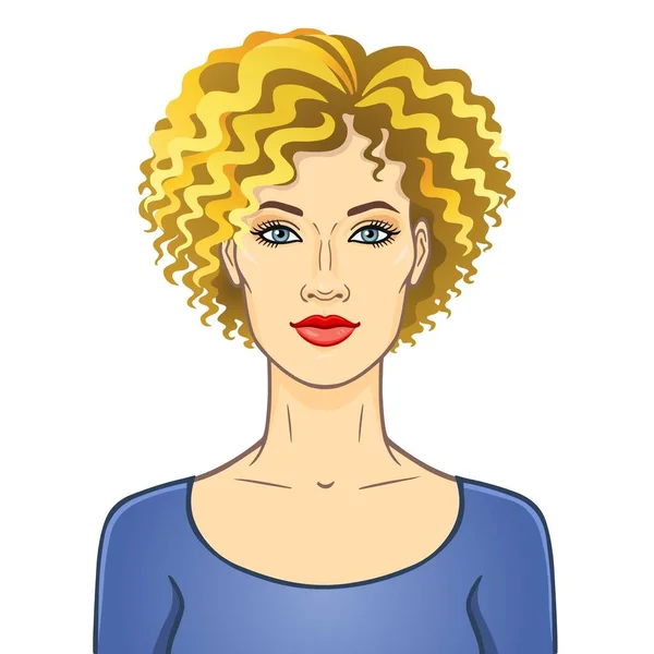 Animatie Portret Van Jonge Mooie Witte Vrouw Met Krullend Blond — Stockvector